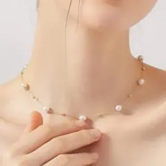 ネックレス パール ステーションネックレス サージカルステンレス 新品 ゴールド