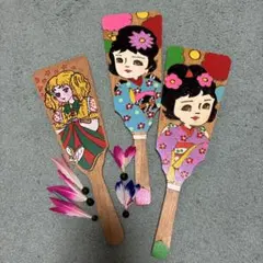 【昭和レトロ】木製 羽子板 羽根付き 3本セット ヴィンテージ 正月玩具のサムネイル