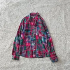 キューブシュガー ネルシャツ パッチワーク チェック柄 羽織り コットン 総柄