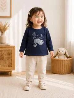 hakka baby 長袖Tシャツ 80 ネイビー 白鳥のサムネイル