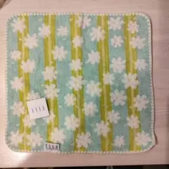 ELLE 花柄 タオルハンカチ 水色 黄色 22×22