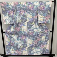 小紋 パステルの美しい草花 正絹 着物 着付け i-3900