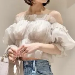 snidel ボリュームギャザーフリルオフショルブラウス