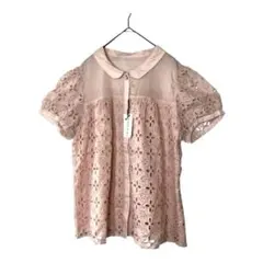 新品　ペイトンプレイスコットン100%刺繍生地重ねデザインピンク半袖シャツ　XL