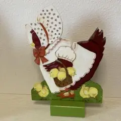 木製鶏とひよこの置物 ハンドメイド トールペイント