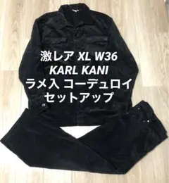 希少✨　カールカナイ セットアップ ブラック × ゴールド　L KARL KANI カールカナイ ロゴ刺繍 半袖パーカー セットアップ