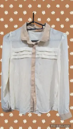 GU 長袖シャツ ホワイトとベージュのコンビネーション