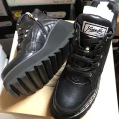 新作 24cm YOSUKE 厚底スニーカーウェッジソール 黒 ブラック