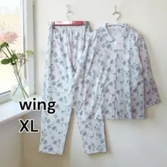 新品 XL ウイング 綿100% レディース パジャマ ルームウェア 花柄 青のサムネイル