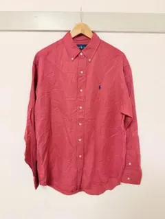 90s ラルフローレン　長袖　シャツ　シルク　リネン　レッド　雰囲気　M 古着