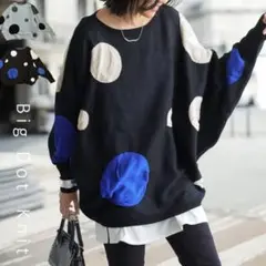 antiqua アンティカ　ドット柄ドルマンニット