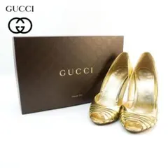 GUCCI 36 1/2 オープントゥパンプス ゴールド 袋付/ED36