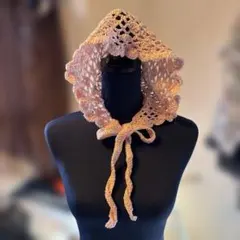 【ハンドメイド】ボンネット　バブーシュカ　ピンク系 かぎ針編み メロウ　ガーリー