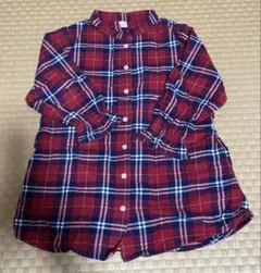 110 après les cours 赤 チェック 長袖ワンピース