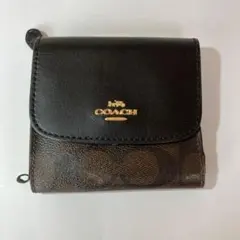COACH コーチ折財布マホガニー 黒 馬車ロゴ【ジャンク・リペア練習用】鑑定済
