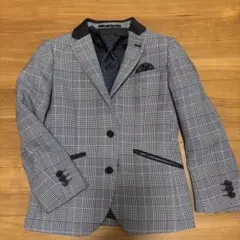 チェック柄ブレザー ネイビーのネクタイ付き120スーツ