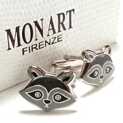 mac195 MON ART モンアート カフス シルバー×モノトーン タヌキ狸