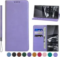 ★ Galaxy S23 ケース 手帳型 高質PUレザー イトパープル 741