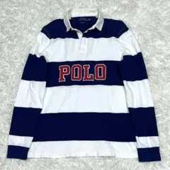 ラルフローレン ラガーシャツ 長袖ポロシャツ ホワイトネイビーボーダー Mサイズ