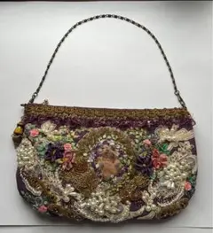 ヴィクトリアン　エレガントな紫色の刺繍ハンドバッグ