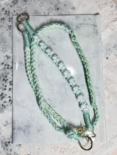 3wayスマホショルダーストラップ　肉球　ミントグリーン・ホワイト　No.004