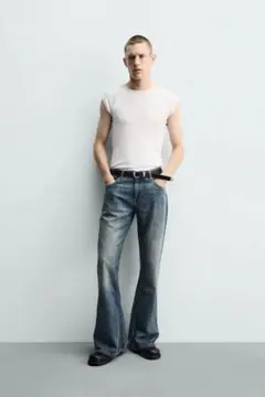 ZARA フレアフィットデニムパンツ ブルー グリーン EU38 JP30のサムネイル