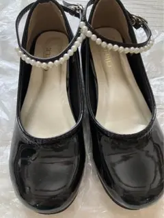 キッズ　黒 パール付きフォーマルシューズ　20.0