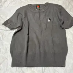 ワンポイント　ディズニー　ミッキー　ミッキーマウス 半袖ニット M グレー