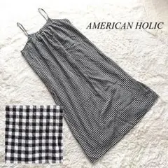 N7【アメリカンホリック】キャミソールワンピース　ギンガムチェック　黒　F
