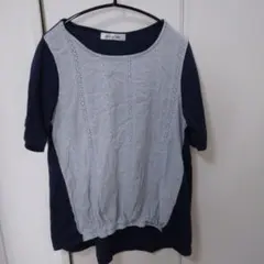 cherry lane 半袖カットソー ネイビー/ライトブルー