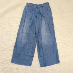 グローバルワーク　リヨセル100% タック　ワイドデニム　薄手　ブルー　L