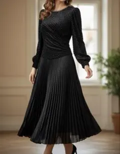 GALLIARNO TOKYO　プリーツ ドレスワンピ ビジュー 宝石 11号L