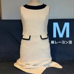 NOMBRE IMPRIR バイカラー ノースリーブ ワンピース　麻レーヨン混のサムネイル