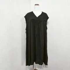 4L チュニックワンピース Vネック モスグリーン ゆったり体型カバー リゾート