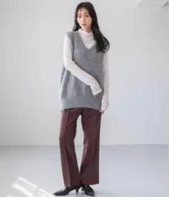 【美品】ボタンシャギーベスト グレーLOWRYSFARM