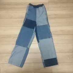 パッチワークデニムパンツ ウエストゴム