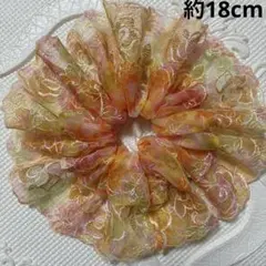ハンドメイド ♡シュシュ フリル 薄いピンクに小花刺しゅう入チュール 