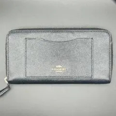 COACH コーチ ラウンドジップ 長財布 ブラック レザー アコーディオン
