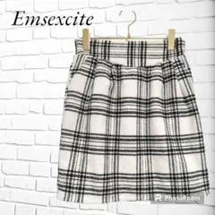 エムズエキサイト＊スカート 総柄 チェック タイト ジップ モノクロ M