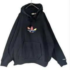 adidas アディダス カラフルロゴ パーカー L ブラック レディース