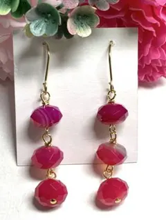 再販　天然石　ピンクストライプアゲート　ピアス　　No.A712