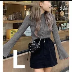 GRL ラメニットフレアスリーブショート丈トップス［K9316e］