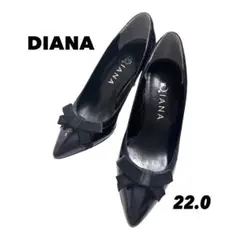 〈美品〉DIANA リボンパンプス ポインテッドトゥ ブラック 22cm