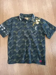 オリエンタルブランド錦　花柄刺繍付きポロシャツ　和柄　XXL