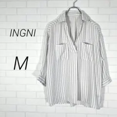 (r2980)イング【M】スキッパーネックブラウス プルオーバーストライプシャツ