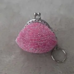 がま口　ハンドメイド　財布　小銭入れ　コインケース　キラキラ　ビーズ　ピンク