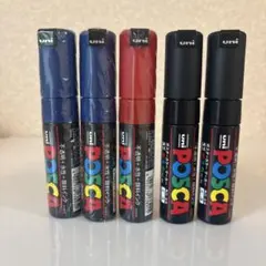 uni POSCA ポスカ 角芯 太字 5本セット（青・赤未開封　黒開封・使用）のサムネイル