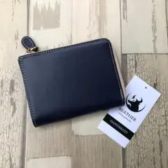 本革 財布 レディース 二つ折り財布 ミニ財布 レザー L字ファスナー ネイビー