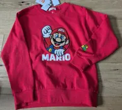 新品　140　スーパーマリオ　サガラ刺繍　トレーナー　長袖　赤