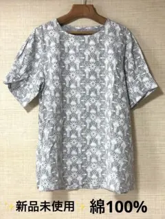 VOYAGER グレー 花柄 半袖Tシャツ 綿100%